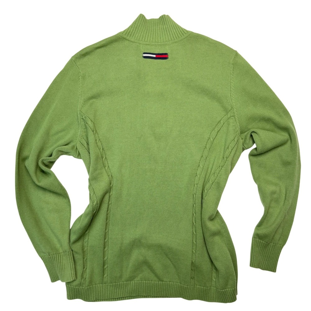 Tommy Hilfiger Y2K Vintage 1/4 Zip Sweater Green 100% Cotton Knit Mock Neck 1X‎ - Picture 6 of 11